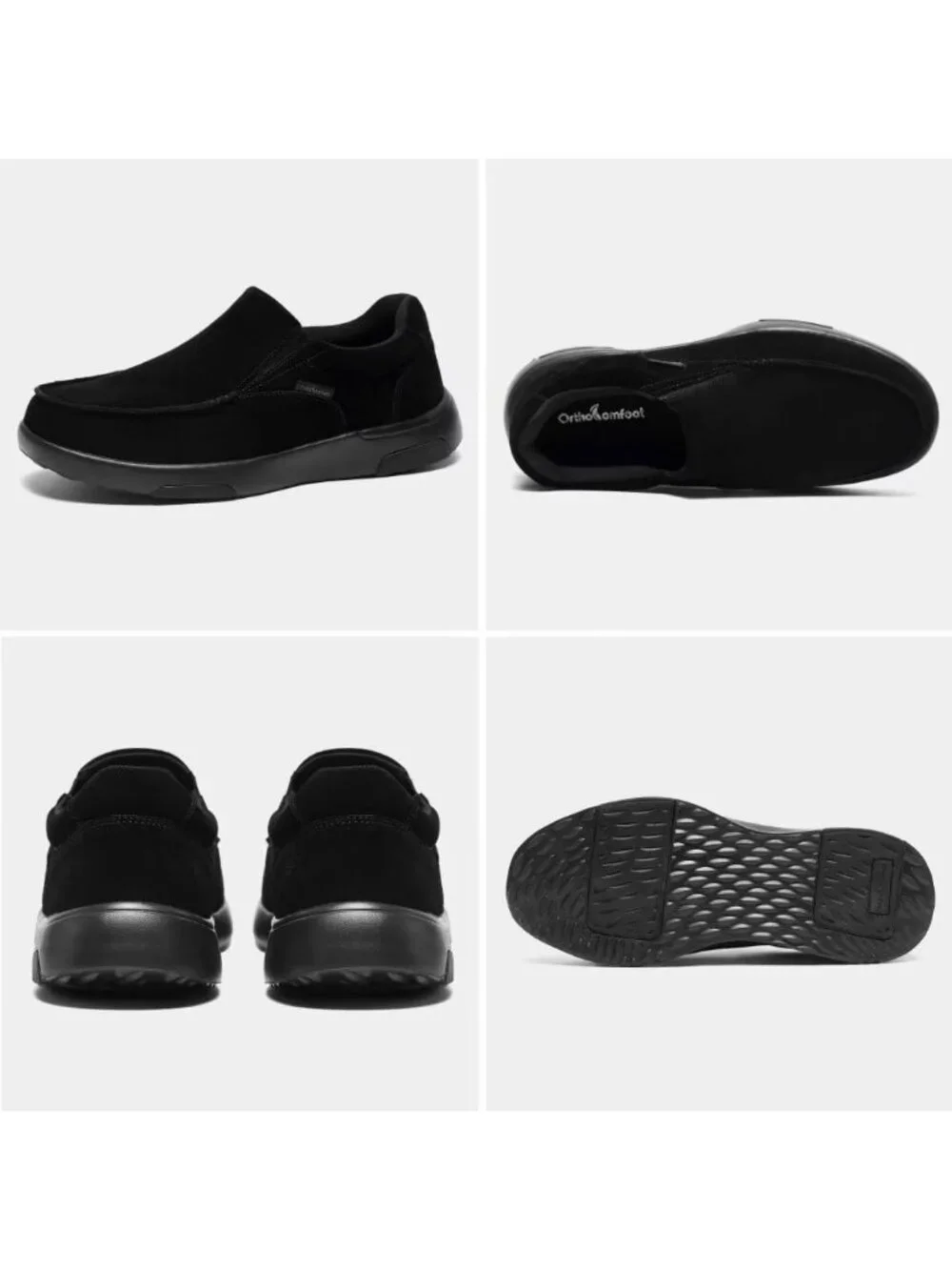 OrthoComfoot Men's Black Leather Slip On Comfortable Non-Slip Athletic Shoes
